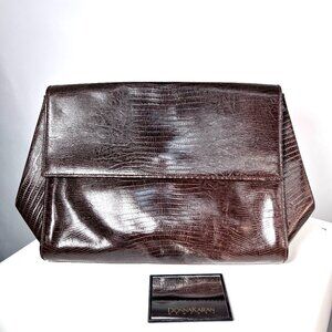 DONNA KARAN NY Vintage Brown Snake Skin Large clutch envelope with Mirror, Italy